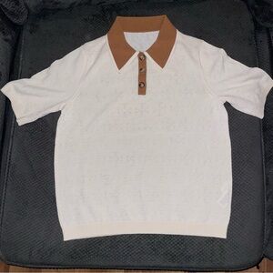Tory Burch White Polo with Brown Collar
